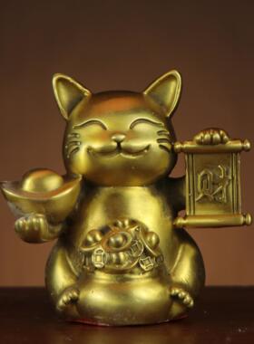 黄铜猫元宝猫聚宝盆福猫家居店铺摆件厂家开运猫财猫