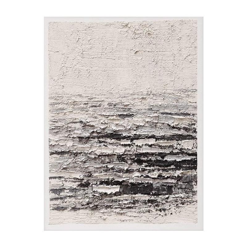 奶油风纯手绘肌理油画黑白客厅沙发背景装饰画高级感抽象玄关挂画