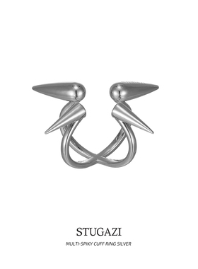 STUGAZIMulti-Spiky Cuff Ring 交叉钉开口戒指嘻哈街头潮流指环