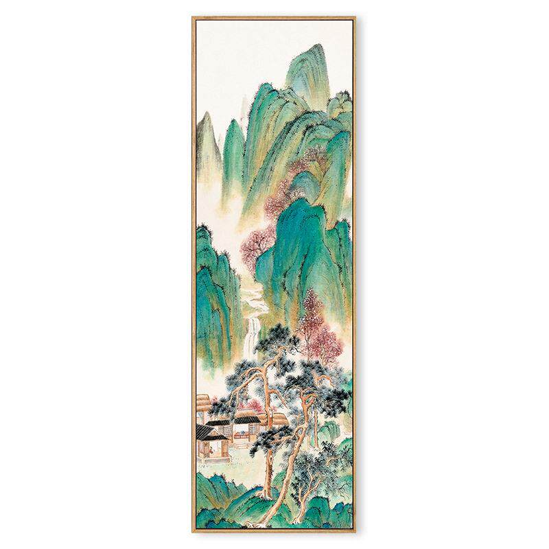 玄关竖版山水挂画新中式古韵装饰画古名家山水国画茶室玄关墙画