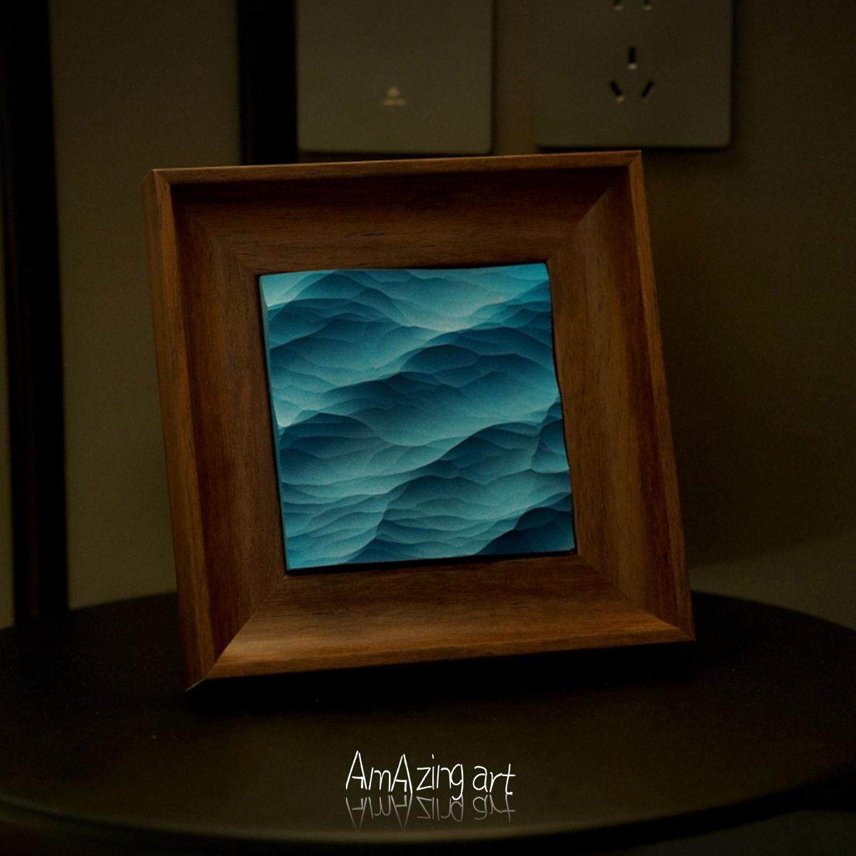 石膏大海装饰画海洋实木级简约日式手工摆件ins风立体挂画