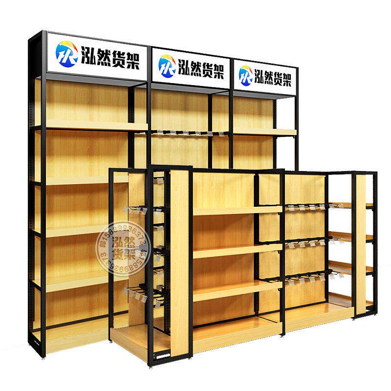 超市货架便利店展示架零食文具店置物架商超多层钢木陈列架货柜