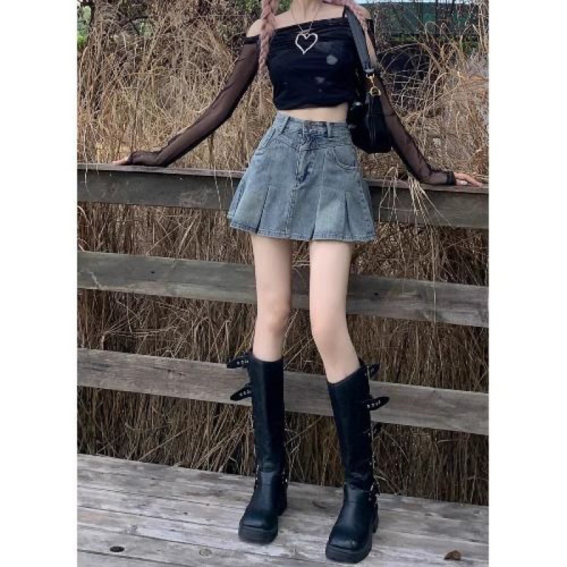 牛仔短裙女韩版显瘦2024年新款春夏高腰a字裙小个子复古包臀短裙