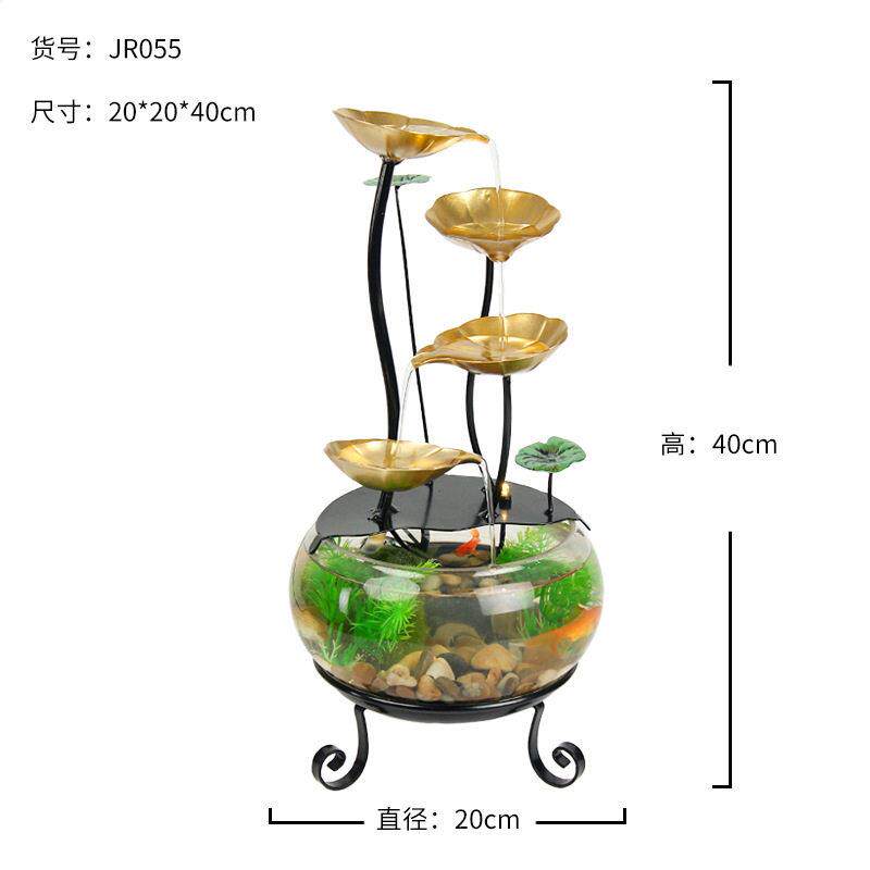 简约桌面家居玻璃鱼缸招财流水摆件电视柜客厅玄关景观流水摆件