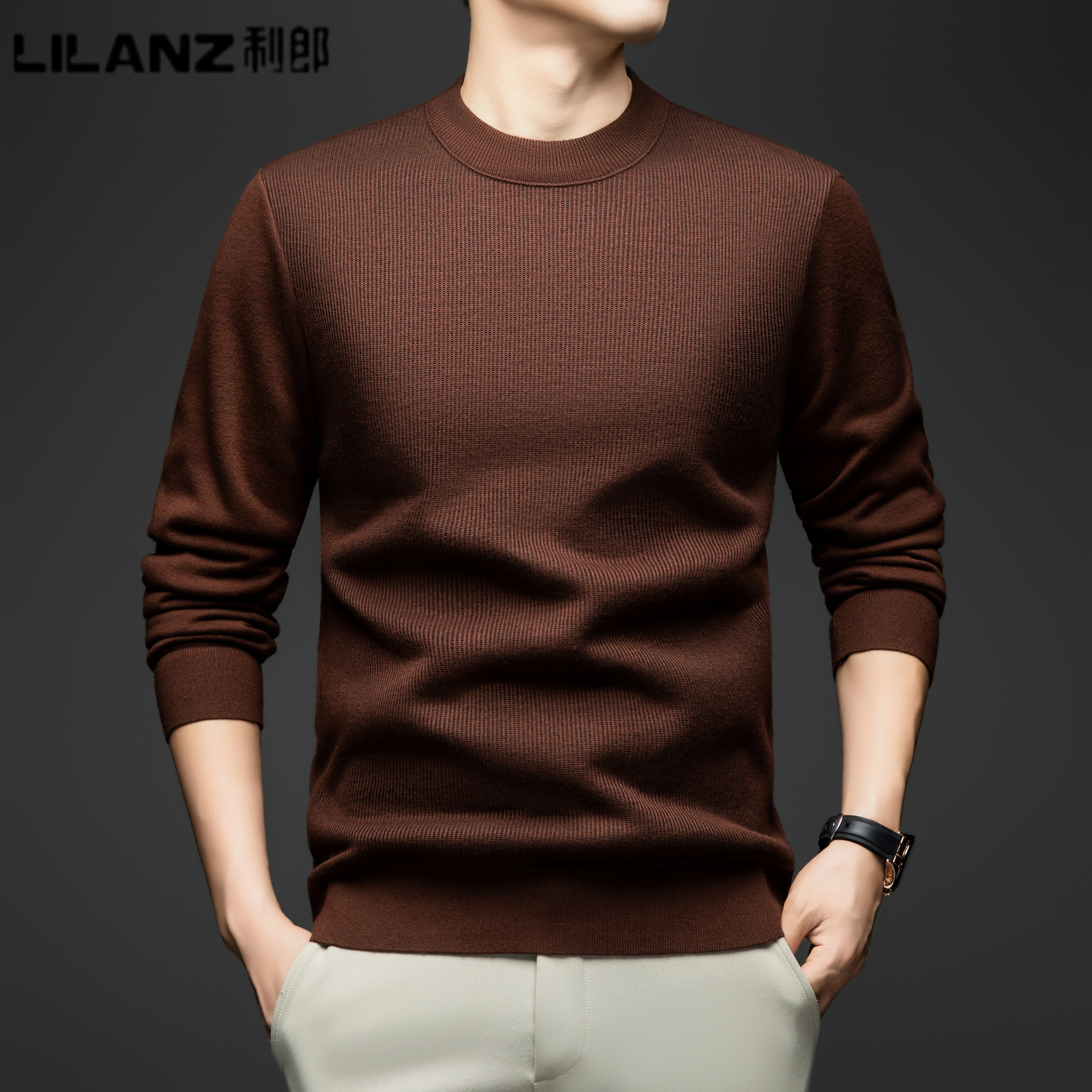 利郎男装长袖t恤秋冬新款男士羊毛卫衣加绒加厚保暖圆领百搭上衣,男装,T恤,淘宝优惠券,粉丝福利购,淘宝优惠卷