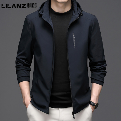 利郎男士春秋连帽休闲夹克外套