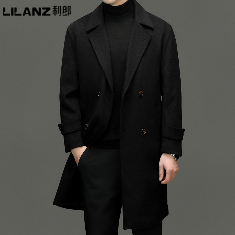 利郎男装绵羊毛大衣男加棉保暖上衣冬季新款中长款西装领呢子外套