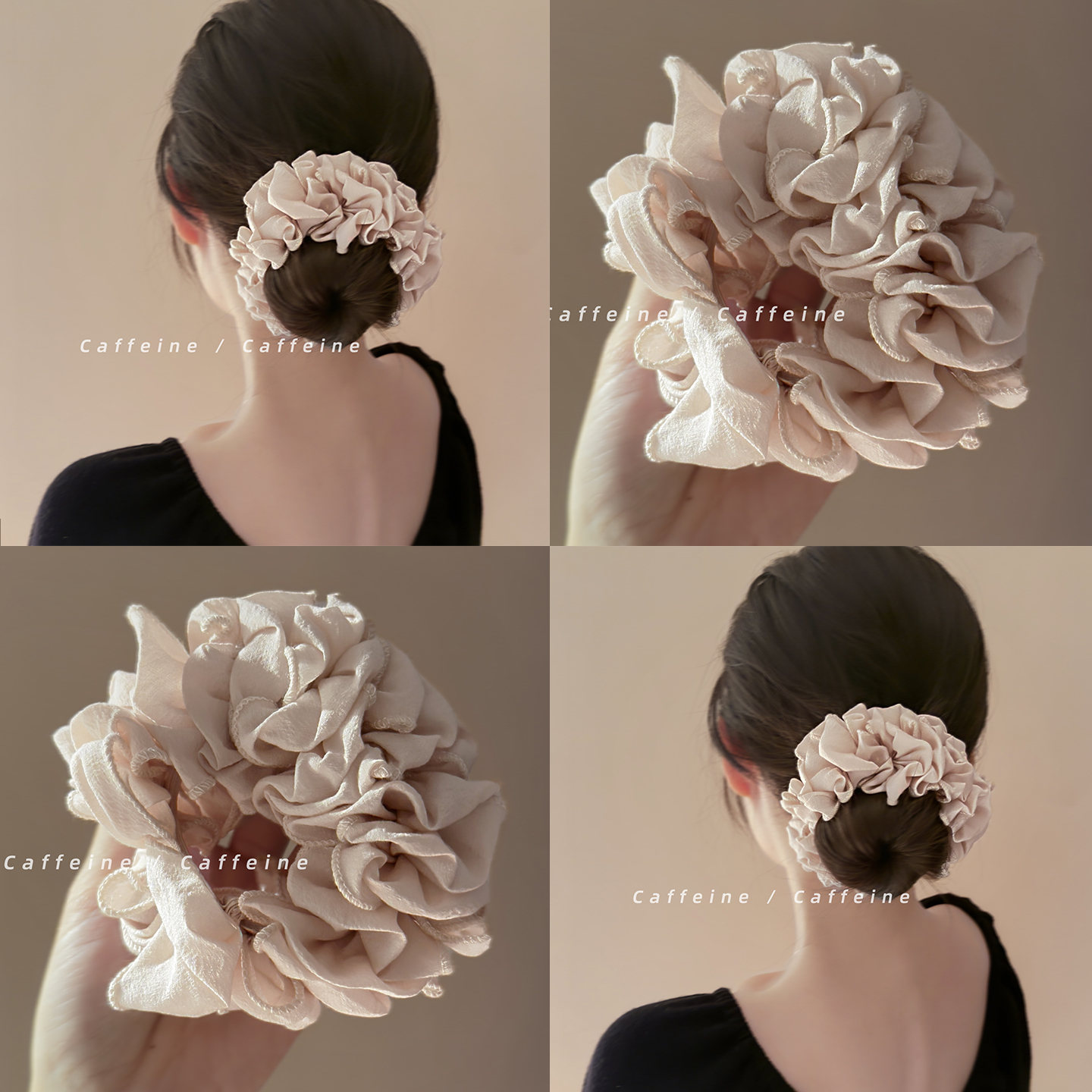 奶茶杏色~温柔法式花苞大肠发圈