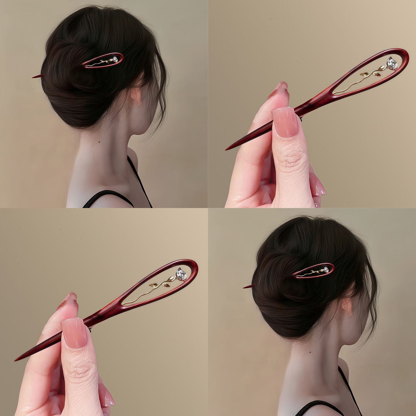 空中镜花！古风檀木玫瑰发簪