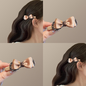 气质香槟~ 蝴蝶结闪钻一字夹对夹刘海发夹侧边前额鸭嘴夹发卡发饰