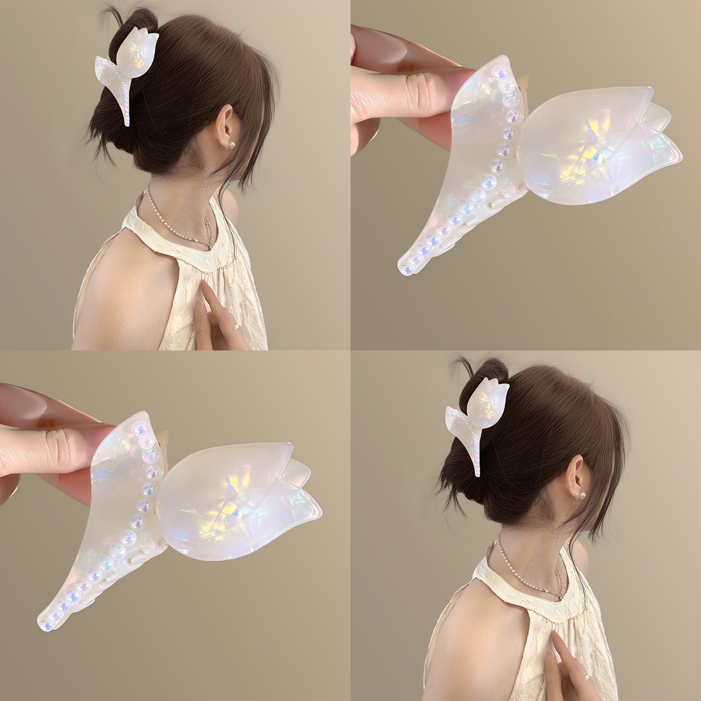 冰清玉蘭白~人魚姬花朵珍珠抓夾