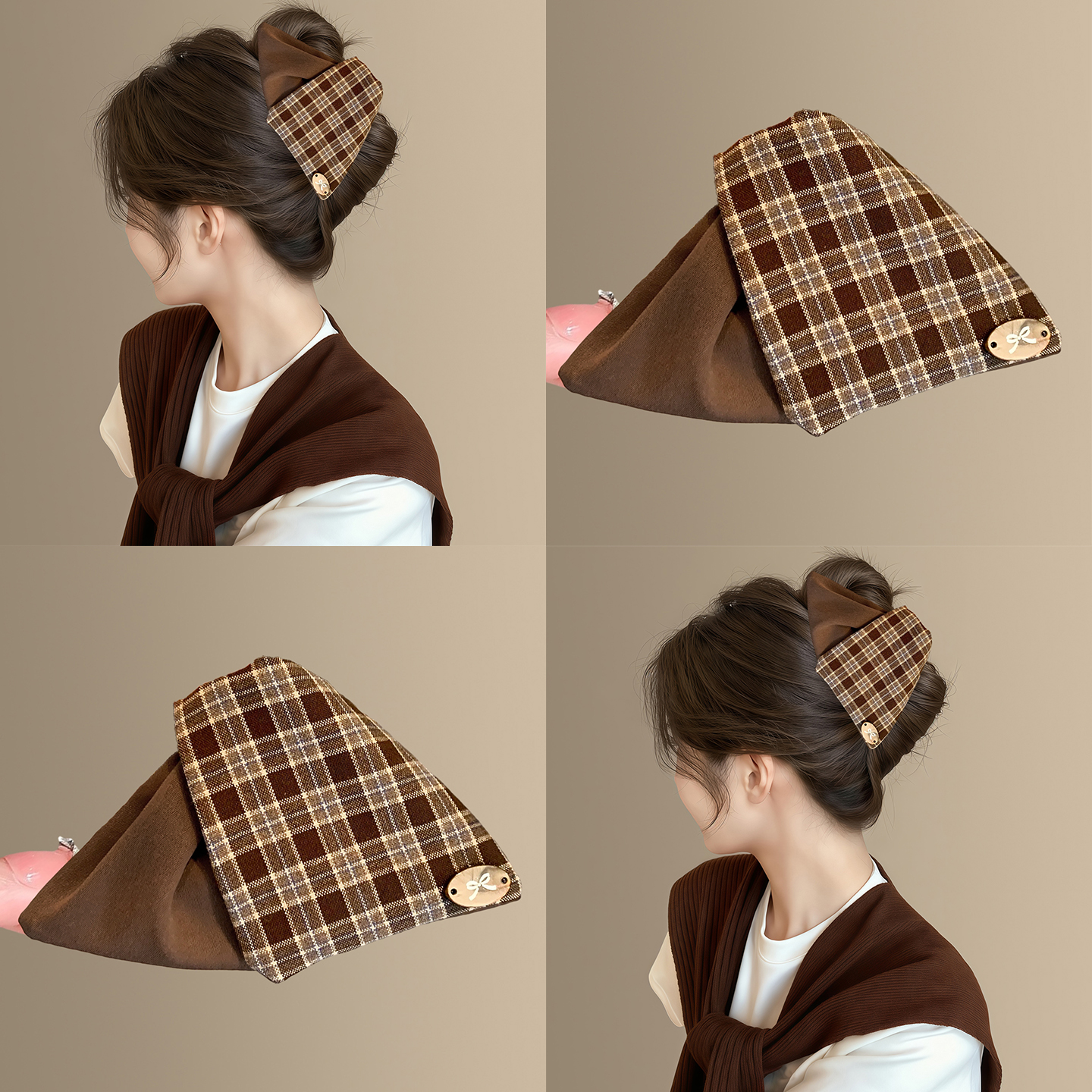 「松茶榛果」复古美拉德格纹抓夹