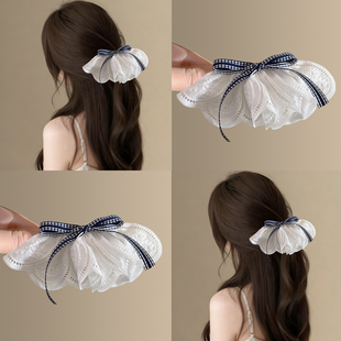 初恋小白裙~韩系蕾丝裙摆发夹甜美高级感半扎发蝴蝶结夹子旅行卡