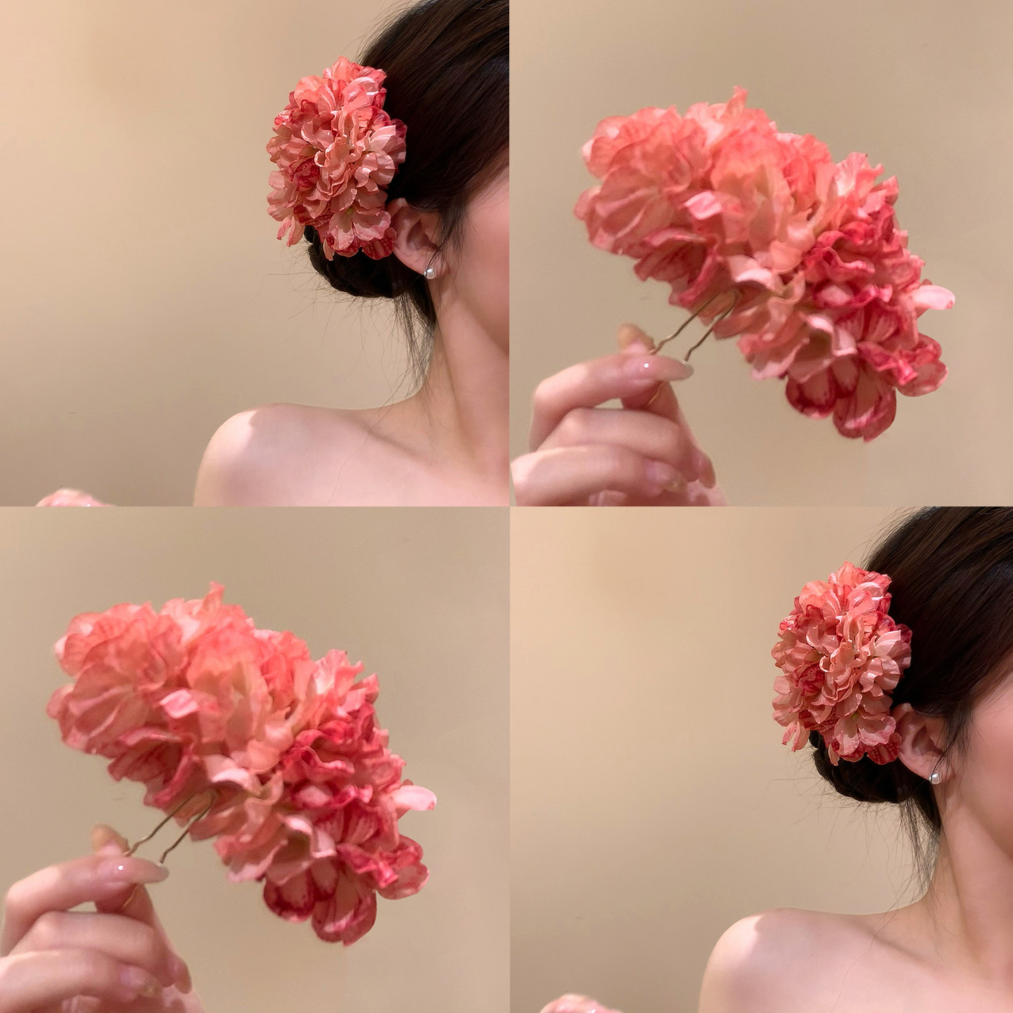 粉黛橘花~氛围感花朵发钗头花