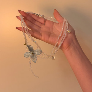 心动一夏~超仙刺绣蓝色花朵水晶串珠项链小众海边度假绝美锁骨链