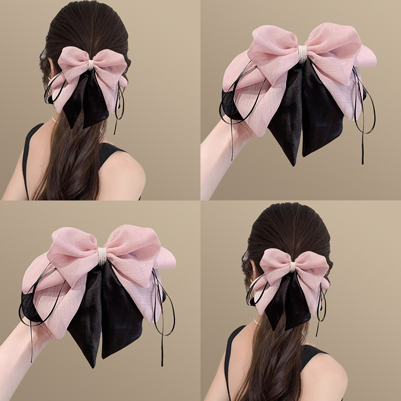 温柔纱雾粉!蝴蝶结飘带抓夹!2025新款高级感后脑勺鲨鱼夹盘发器