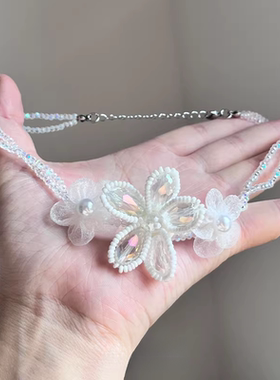「拾春花记」花朵水晶串珠项链