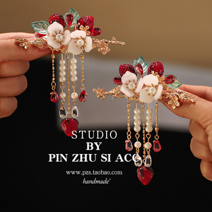 新年儿童发饰草莓对夹流苏头饰女童国风古风配饰古装汉服秋冬季