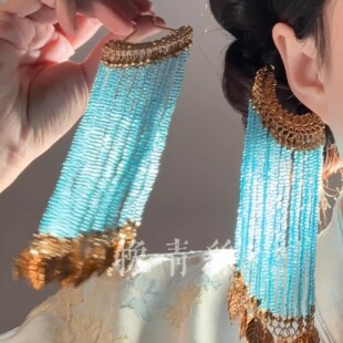 「碧菀轻簪」古风孔雀蓝色流苏发钗新中式旗袍汉服盘发步摇头饰女