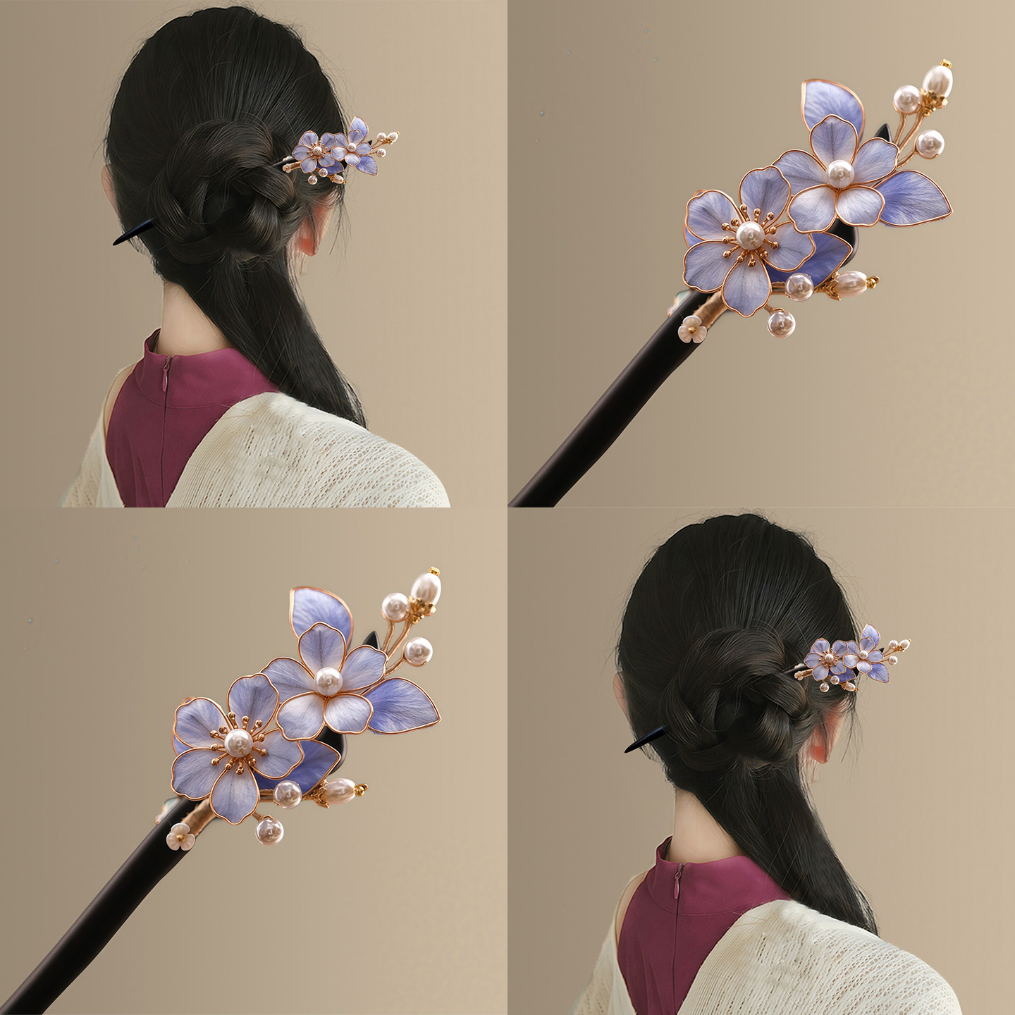 「沉香」非遗点翠花丝绣球花发簪
