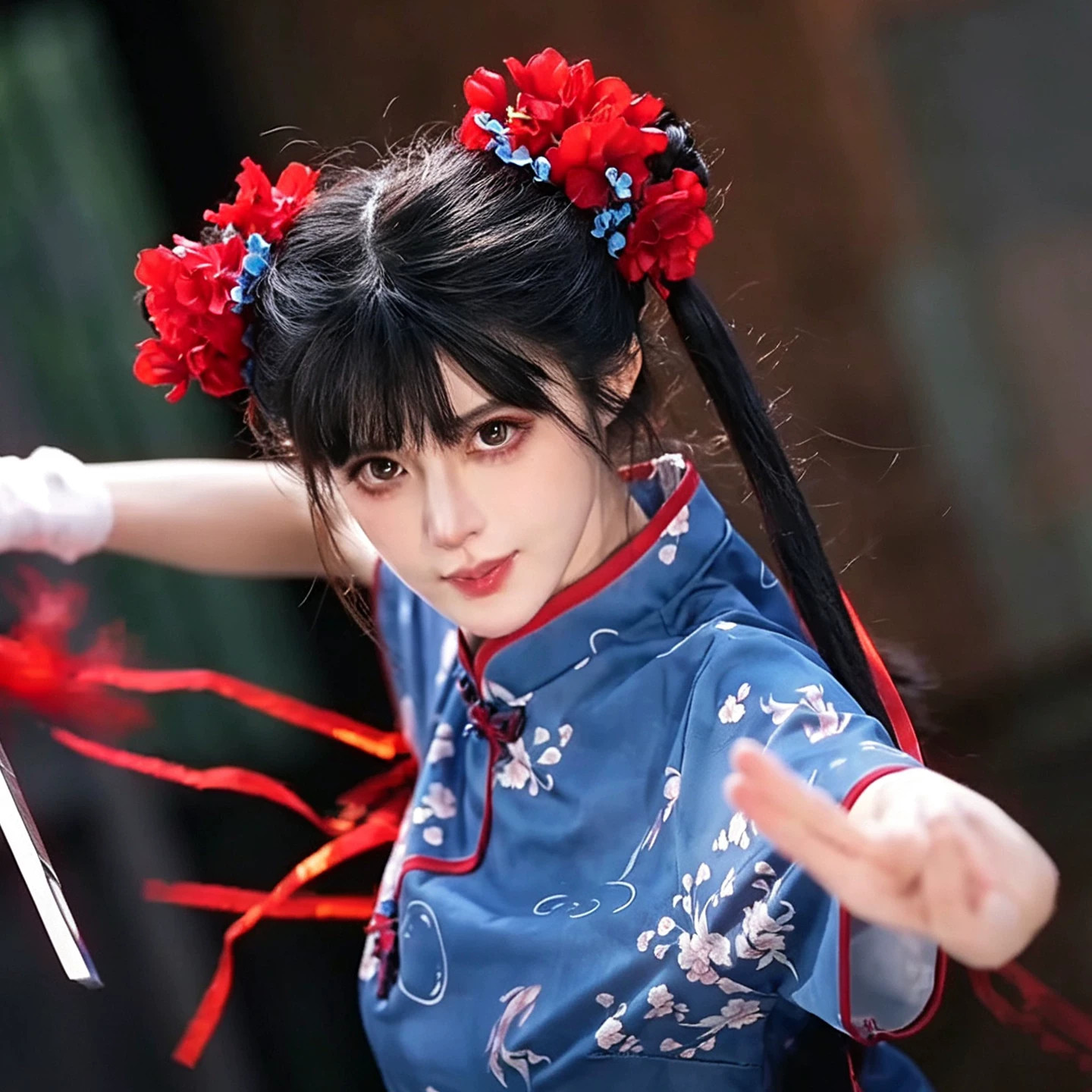 青袂侠风!新中式红色花朵发簪