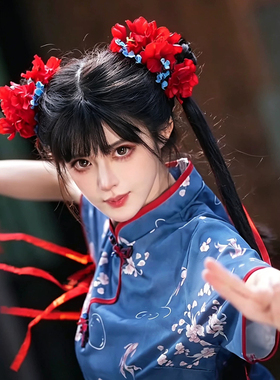 青袂侠风！新中式红色花朵发簪