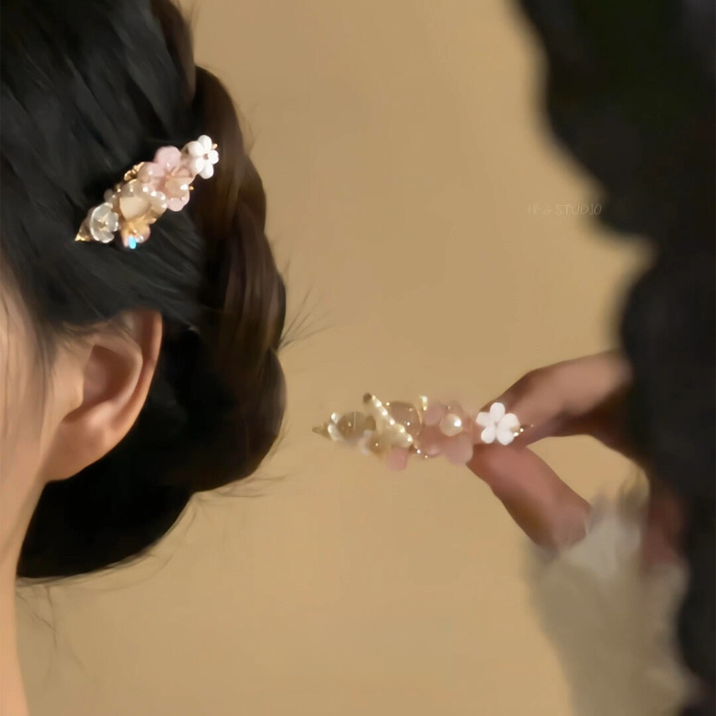 「桃之夭夭」新中式粉色花朵发夹