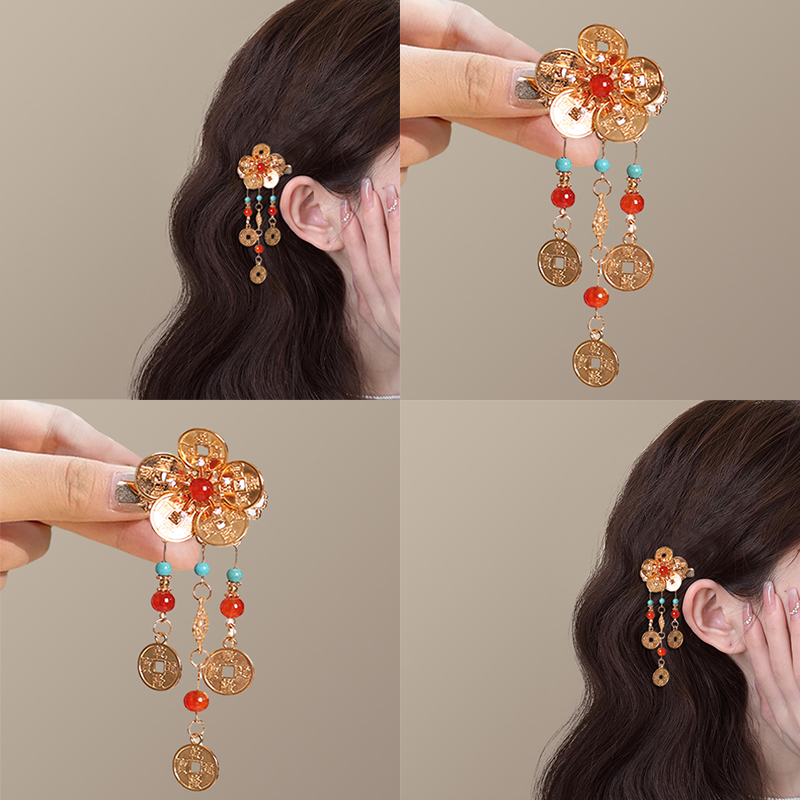 古風發飾發簪銅錢發釵拜年