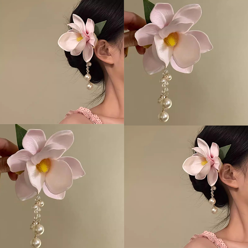 【月下花黛】粉色玉兰花发夹！