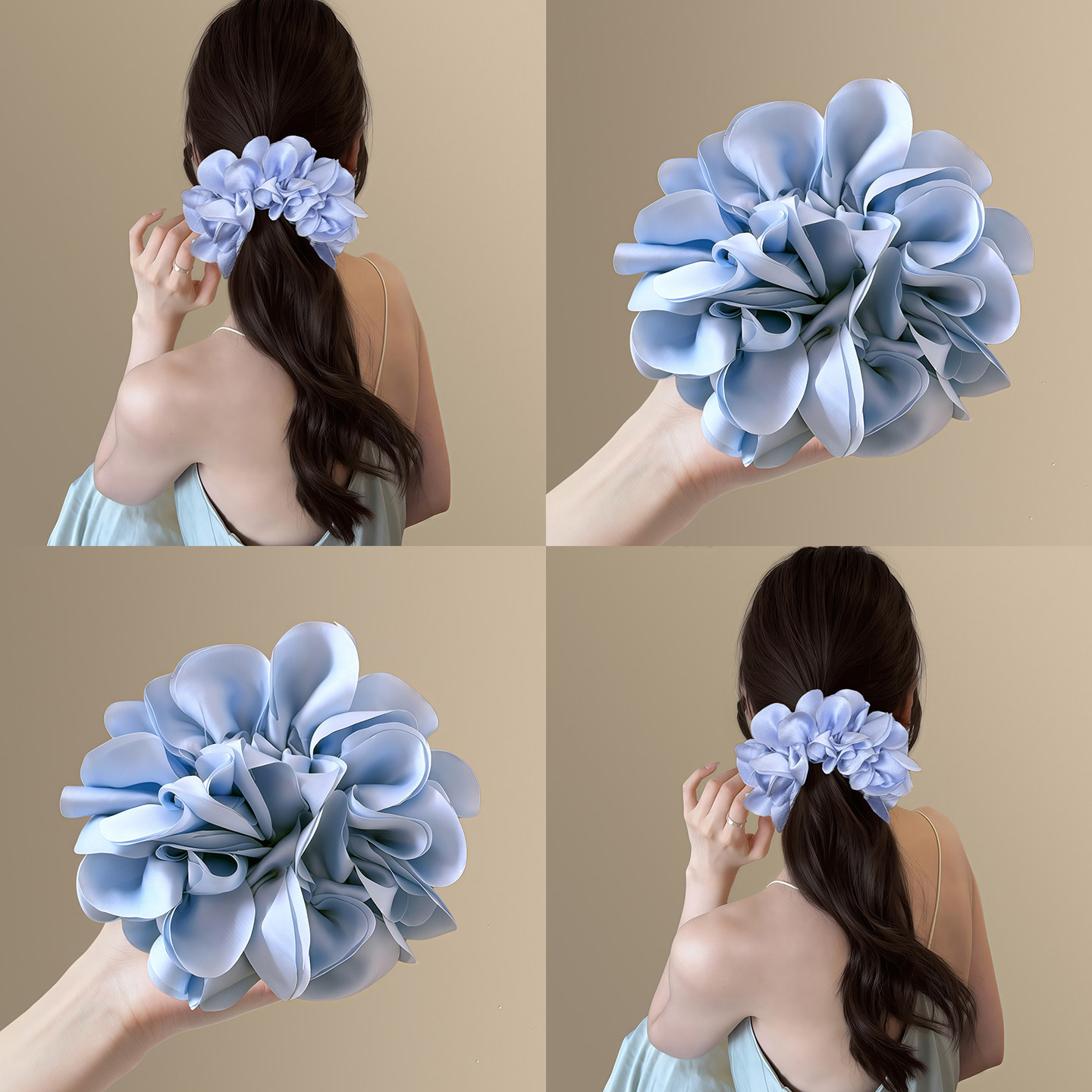 藍調浪漫~藍色花瓣花苞發圈