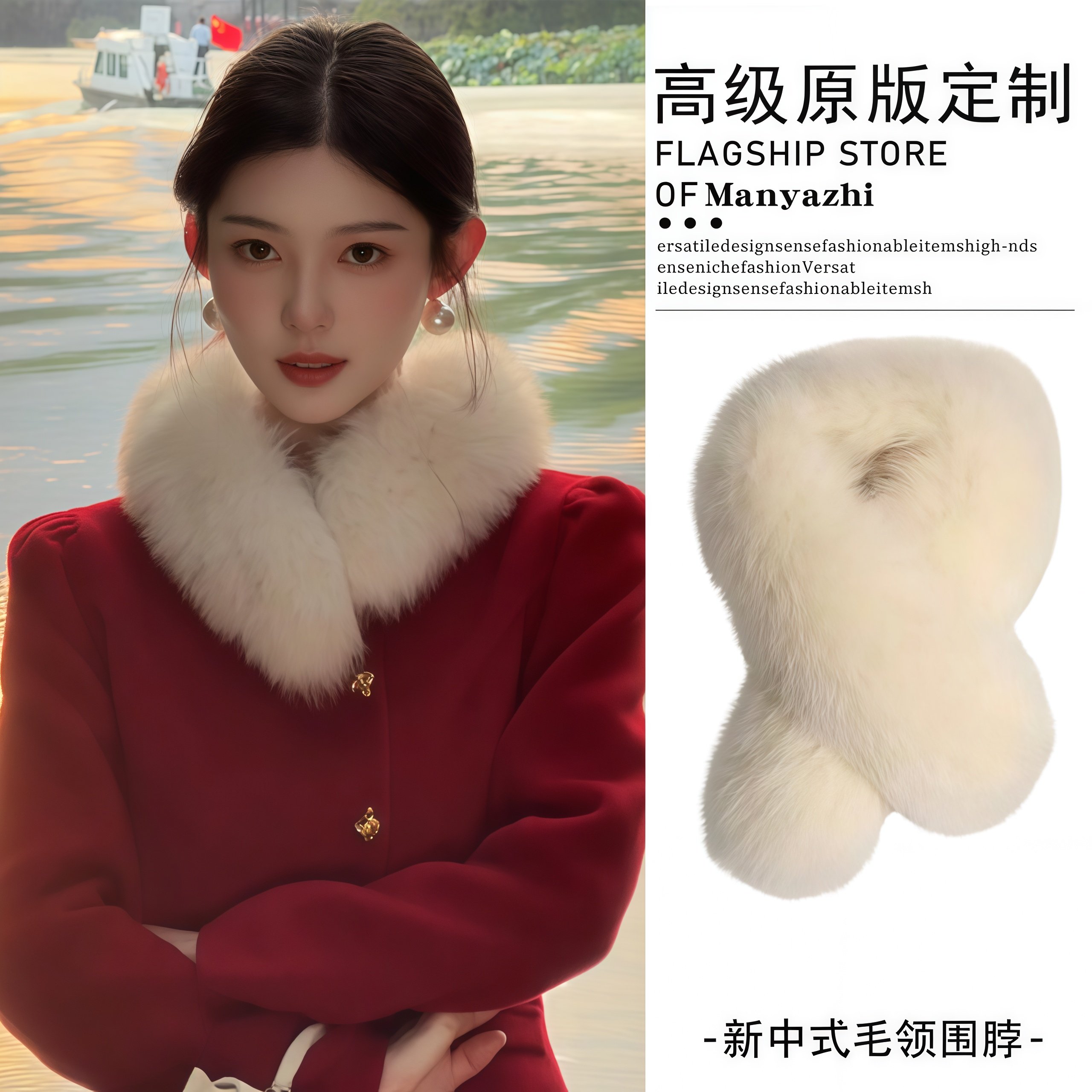 国风米白色毛毛领仿皮草狐狸毛配大衣护颈保暖围巾秋冬毛绒围巾女