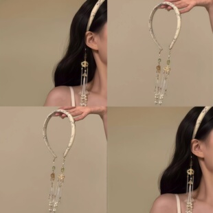 「云水谣」新中式水墨流苏珠串发箍民族风旗袍假耳环头箍发卡头饰