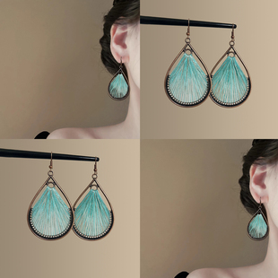 「青澜絮语」复古蓝色水滴编织耳环民族风云南旅游拍照绝美耳饰品