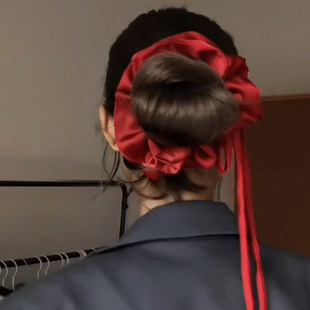 法式红色缎面褶皱抽绳大肠发圈洋气时尚高级感新年发绳百搭发饰女