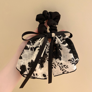 温柔书香复古精致蝴蝶结飘带发圈头绳2023新款花朵皮筋女扎头发绳