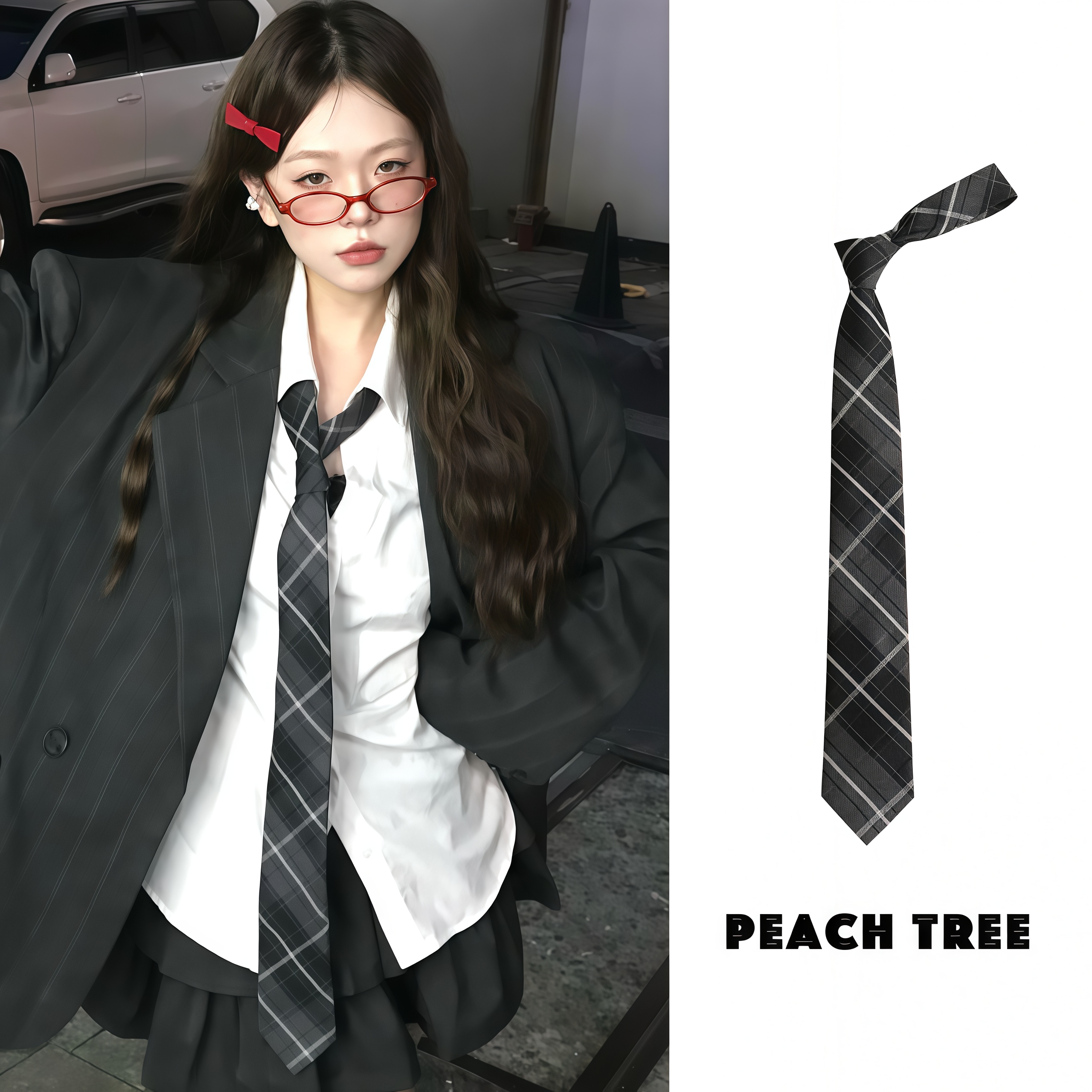 ins韩系灰色条纹领带复古学院风