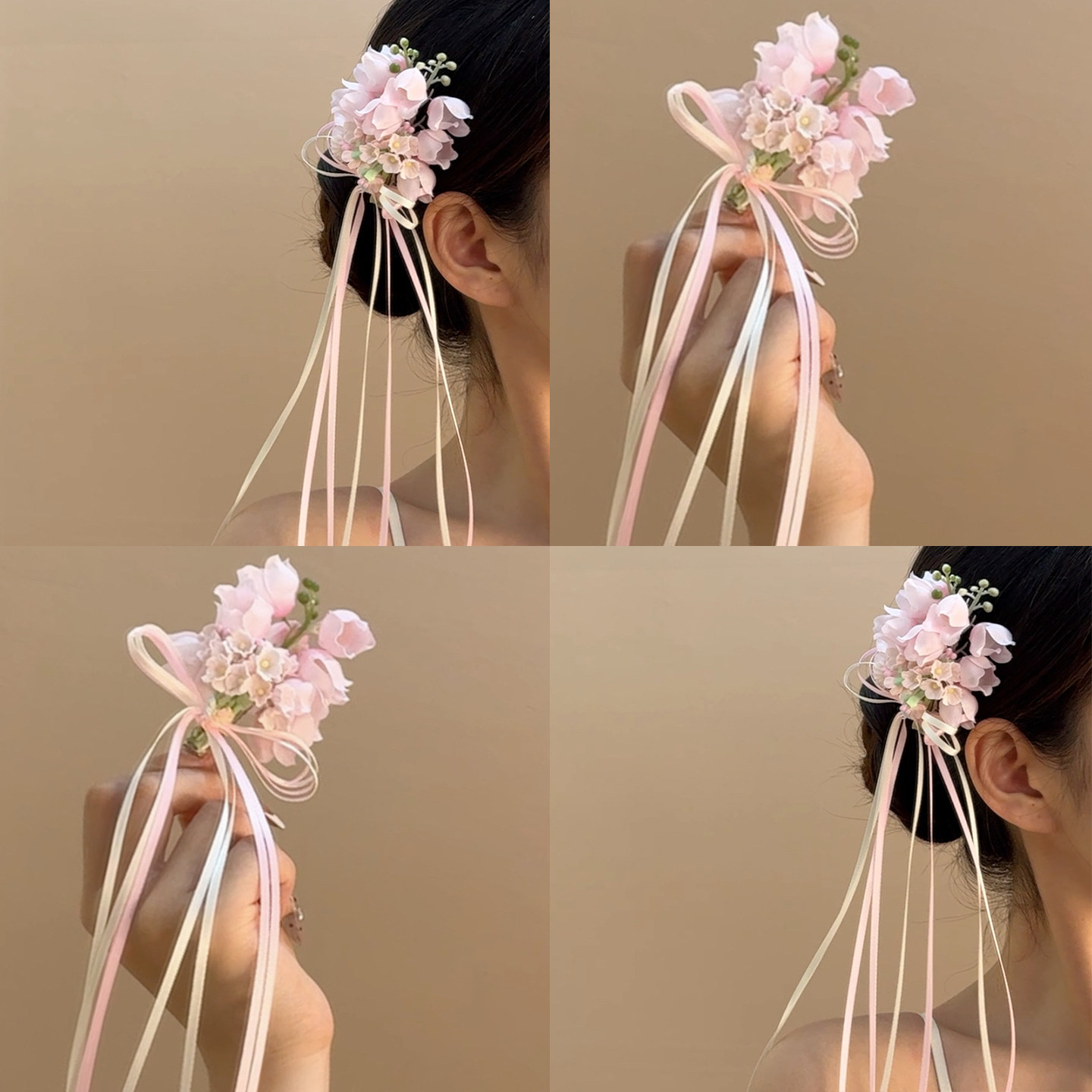 粉樱花信~甜美粉色花束流苏发夹