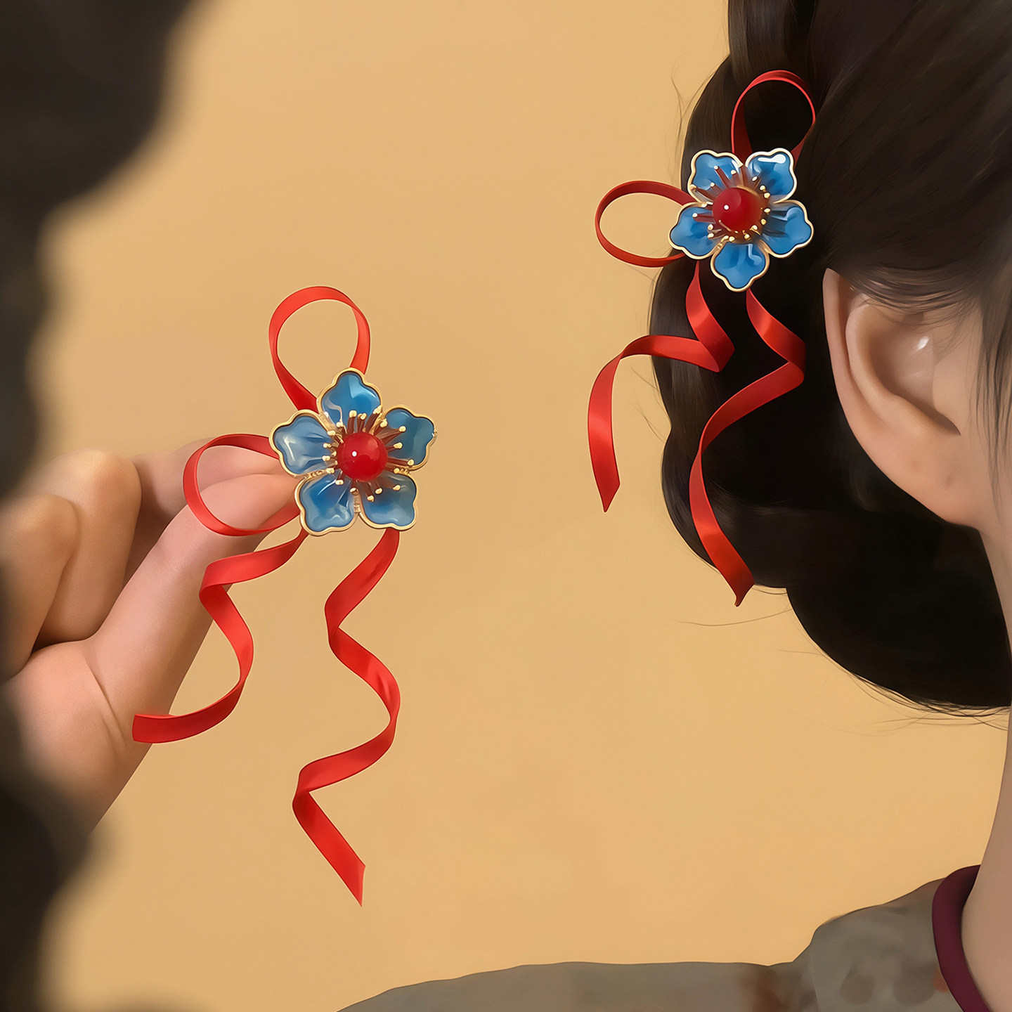 「绮色浓媚」烧蓝花朵飘带发簪