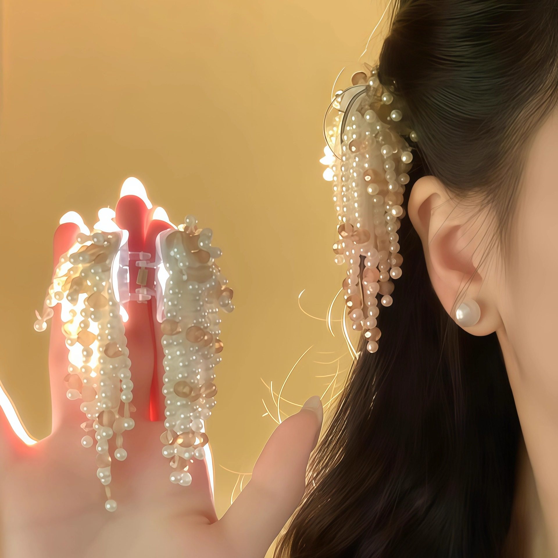 韩系氛围感珍珠流苏抓夹ins风后脑勺半扎发马尾夹气质侧边夹头饰,饰品/流行首饰/时尚饰品新,发饰,淘宝优惠券,粉丝福利购,淘宝优惠卷