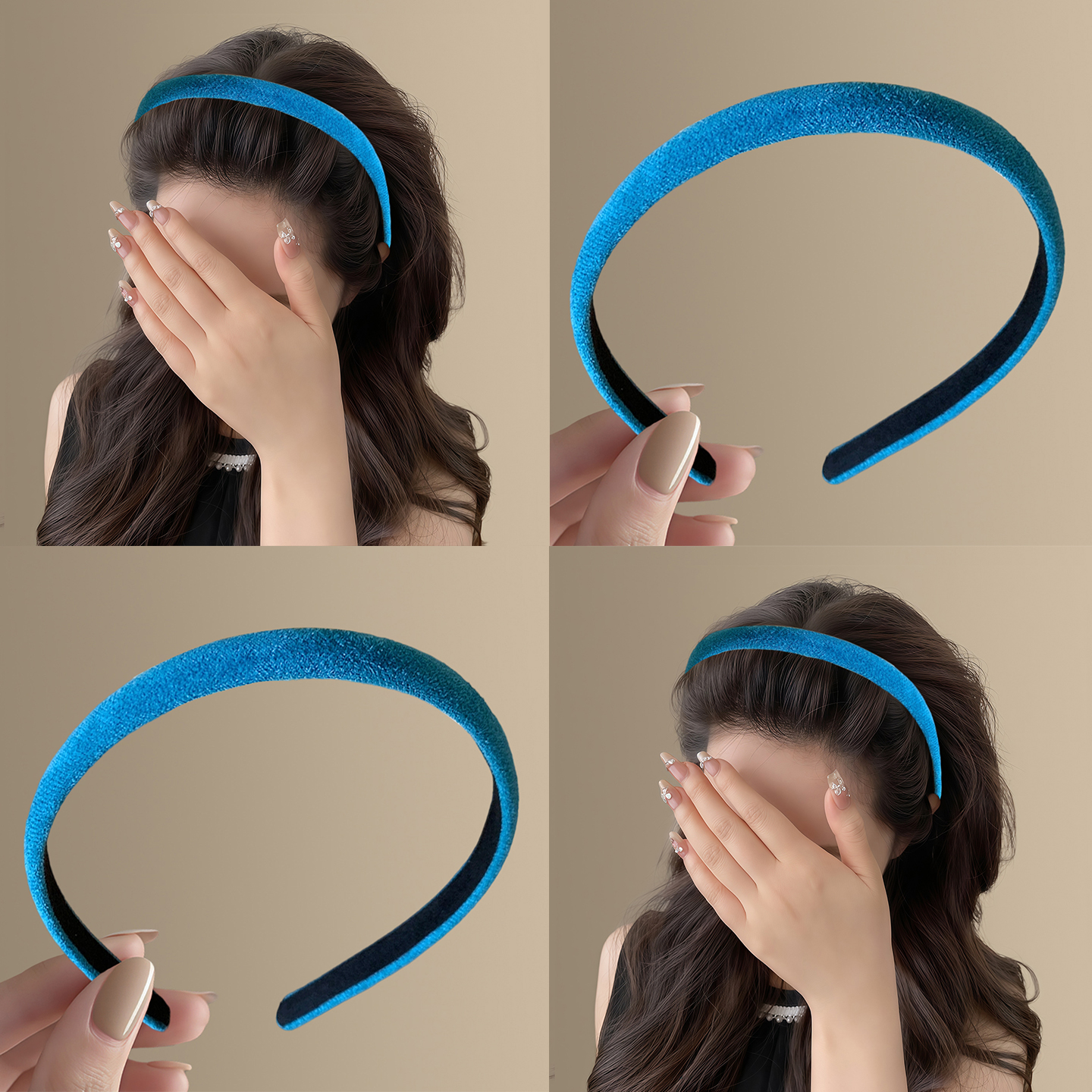 孔雀岭蓝~复古绒面窄边细发箍秋冬新色少女发卡头箍百搭压发发饰