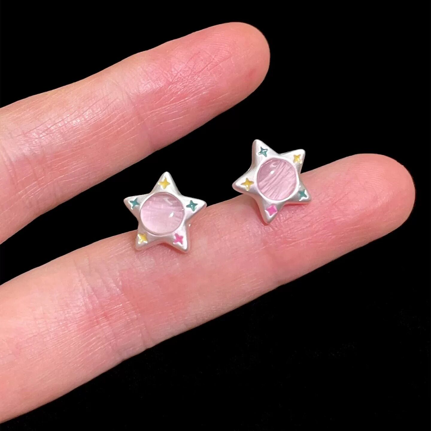「星星宇宙」彩色星星猫眼石耳钉