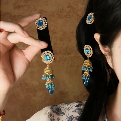 「蓝月垂」民族风蓝宝石流苏发夹