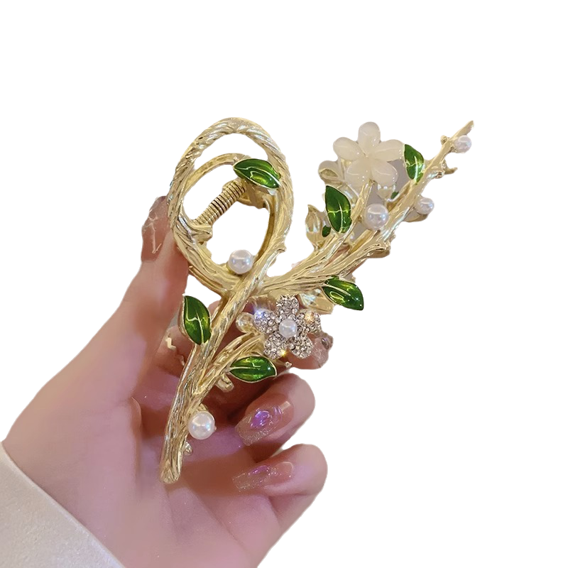 精致猫眼石花朵发夹盘发气质抓夹