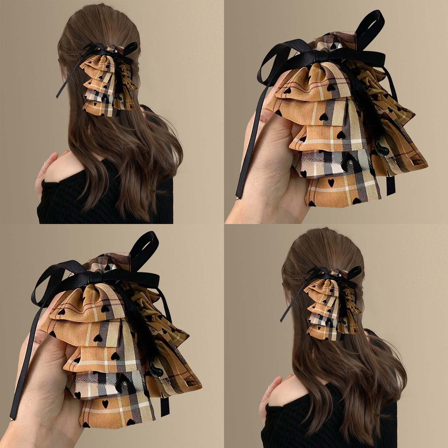 莫纳落日棕~韩系蝴蝶结香蕉夹