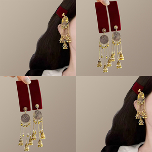 铃清韵远！金色流苏扇形铃铛发夹！民族风边夹蒙古少刘海夹子发卡