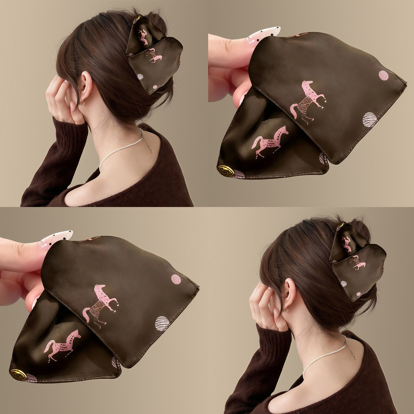 《罗马假日》复古咖色缎面贝壳抓夹奢华洋气后脑勺鲨鱼夹盘发器,家庭/个人清洁工具,盘发器,淘宝优惠券,粉丝福利购,淘宝优惠卷