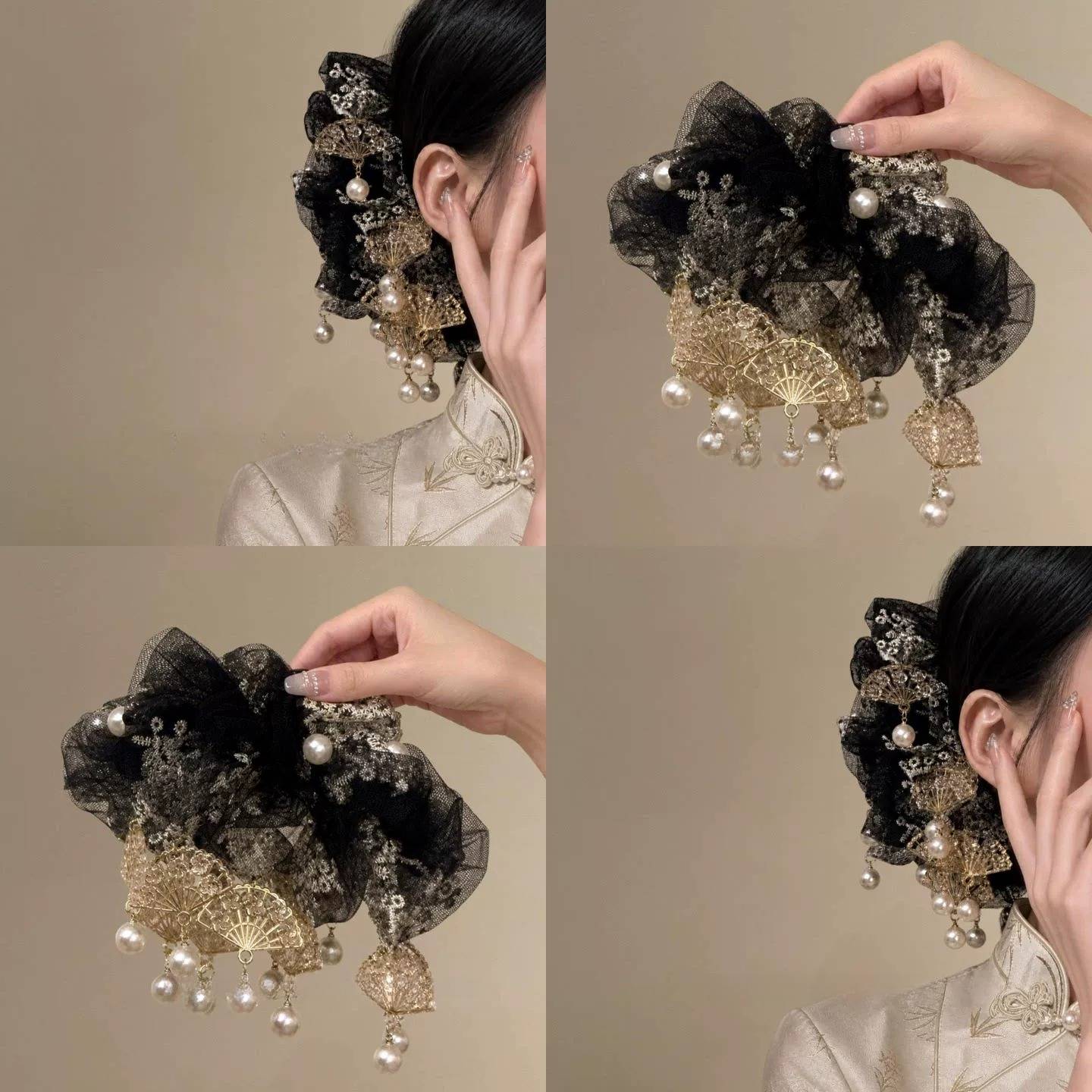 云扇星辞~新中式金扇子珍珠抓夹