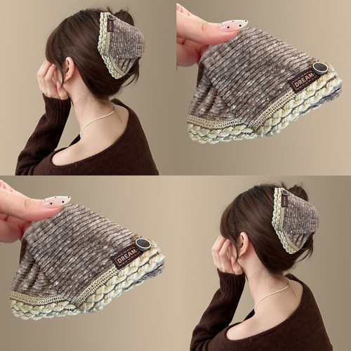 日暮巴塞~韩系咖色毛线三角抓夹