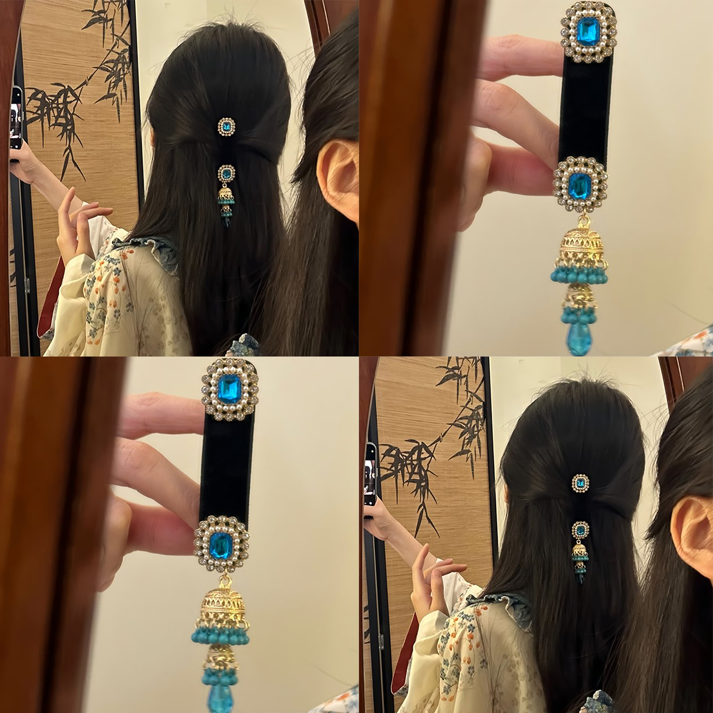 冰晶翠蓝~古典蓝色流苏发夹