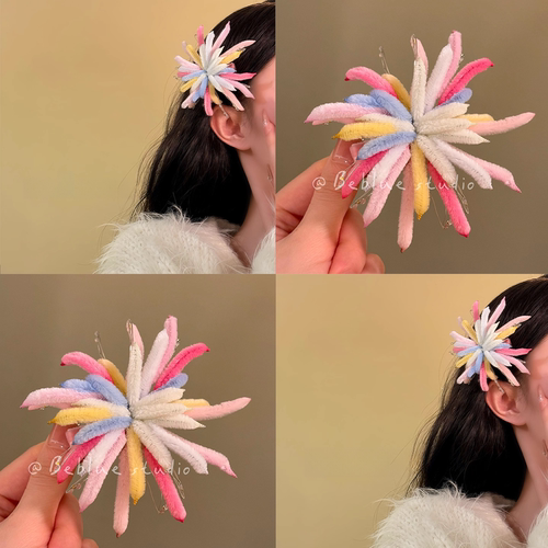 怦然心动~粉色烟花扭扭棒发夹